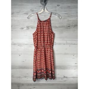 Soprano‎ Dress Womens Small Red Boho Border Print Sleeveless Halter Made USA